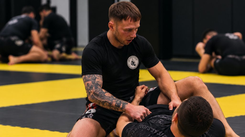 Sebastian pokazuje technikę BJJ w parterze